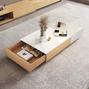 Granite Slab Coffee Table with Color-matching Design, No Paint, Modern Rustic Style Rectangular TV Cabinet