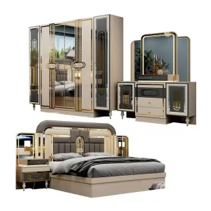 Factory Wholesale Modern Style Luxury Suite Bedroom Furniture Set 5-Piece Set Wardrobe King Bed Bed End Bench Dressing Table