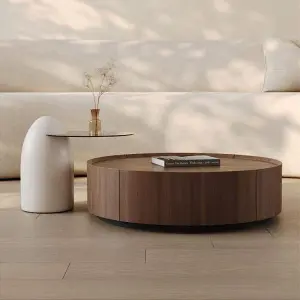 Nordic Solid Wood Coffee Table Set for Living Room Household Use Round Designer Light Luxury