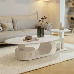 Granite Slab Coffee Table for Living Room, New Elliptical Coffee Table for Small Spaces, Simple Granite Slab Coffee Table