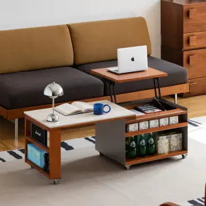 Manufacturer Wholesale Mid-Century Style Solid Wood Lift Tea Table Small Apartment Living Room Side Table Mobile Small Tea Table