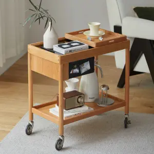Factory Wholesale Modern Multifunctional Large Storage Trolley for Living Room Wooden Hand Trolley with Wheels