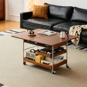 Factory Wholesale Adjustable Wooden Coffee Table Living Room Furniture Folding Tea End Table with Wheels for Home Use