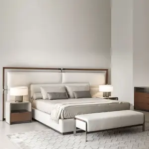 Italian Modern Luxury Designs Size Customizable Bed with Solid Wood Frame for Apartment Hotel Villa