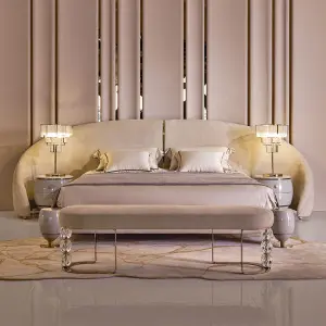 Genuine Leather king Size Bed Bedroom Set Furniture Comfortable Headboard king Size Solid Wood Bed Frame