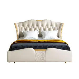 Upholstered Platform Bed Luxury High Headboard Foam Modern king Size Bedroom Furniture Queen Size Leather Bed Frame