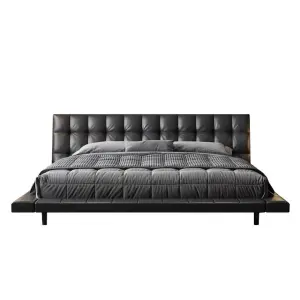 Modern Minimalist Leather Upholstered Solid Wood King Size Bed with Storage for Hotel Use Customizable Bedroom Furniture