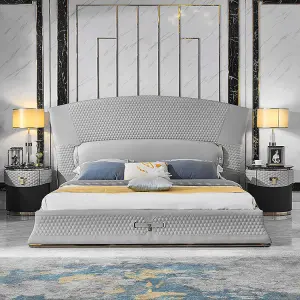 Modern Italian Luxury King Size Bed Genuine Leather Upholstery Strong Support Customizable Color-Auxford AUX-B1909 Bedroom