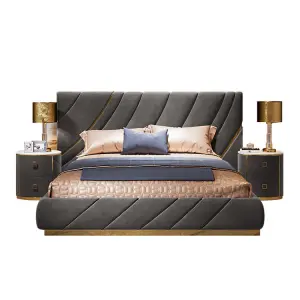 Luxury Bedroom Furniture Set Italian Customized Leather Big Headboard Up-holstered Bed Frame Modern king Size Bed
