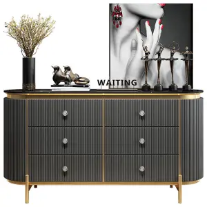 Luxury Design Dark Grey Wood Sideboards Buffet Cabinets Golden Modern Living Room Console Table