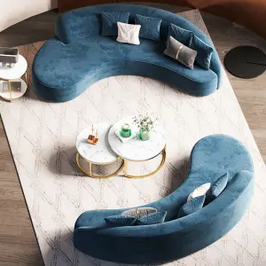 Furnistyle Popular Modern Design Living Room Furniture Metal Base White Fabric Sofa Curved Shape Sofa Set