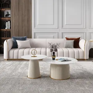 Furnistyle European Leather Sectional Sofa Modern Living Room Furniture Loveseat Accent Velvet