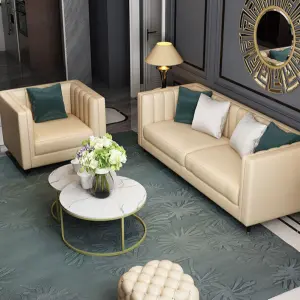 Wholesale Wood Frame Genuine Leather Tufted Kitchen Luxury Corner Sofa Set Modern 6 Seaters Furniture