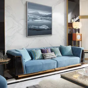 Furnistyle Hot Selling Quality Genuine Leather Three Seat Chesterfield Sofa Set Modern Design for Living Room Luxury