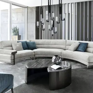 Furnistyle Luxury Designer Modern Velvet Fabric Upholstered Solid Wood Frame 15-Year Warranty Moon Shape Corner Sofa Set