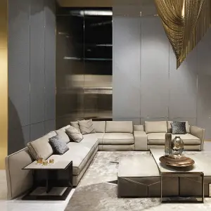Furnistyle Latest Designs High End Modern Style Sectional Couches Velvet l Shape 7 Seater Sofa Set Luxury Furniture