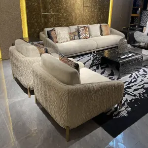 Furnistyle Luxury Living Room Set New Design Microfiber Fabric Sectional Sofa with Brass Legs Home Furniture