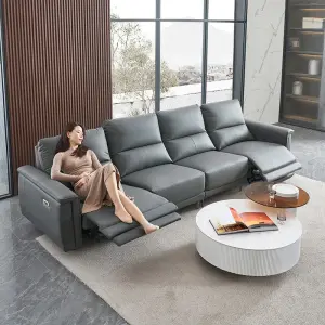 Furnistyle Wholesale Modern Living Room Furniture Three Seat Genuine Leather Sectional Sofa with Adjustable Reclining Features