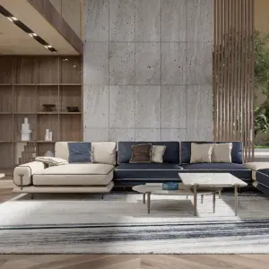Furnistyle Large Modern Luxury Sectional Sofa Set Hot Sale L-Shape Grey Fabric Living Room Furniture for Apartment & Hotel