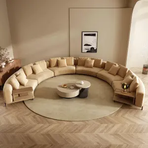 Furnistyle Luxurious Italian Leather Curved Sofa Set Furniture Modern Sectional Sofa Couch 7 Seater Sofa With Marble Side Table