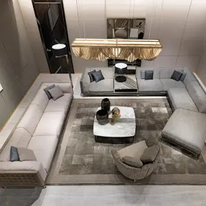 Furnistyle Luxury Royal Design Italian Living Room Furniture Modern L Shape Corner Sofa Button Tufted Home Furniture