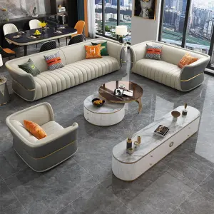 Furnistyle Genuine Leather European Modern Design 4 Seater Luxury Living Room Sofa High Quality Furniture