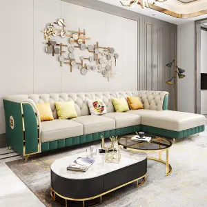 Furnistyle Modern Solid Wood Frame Sofa with Golden Legs Luxurious Togosofa Small 5 1 Sofa Bed for Kitchen Use