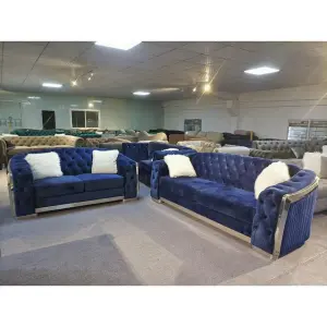 Luxury Velvet Chesterfield Tufted Modern Sofa Set for Hotel Apartment Living Room High-Density Foam Stainless Steel Gold Legs