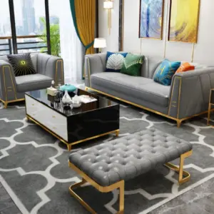 Furnistyle Elegant Home Theater High Back Three Seat Sofa Set Genuine Leather Modern Design Kitchen Living Room 20-Year Warranty