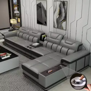 Genuine Leather Modular Corner Sofa for Home Living Room-High Density Memory Foam 15-Year Warranty