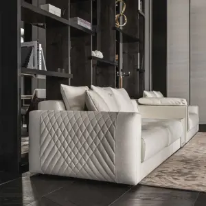 Furnistyle Sectional 3 Seater Living Room Sofa Set with Chaise Lounge and Middle Table Modern Luxury European Style Fabric Sofa