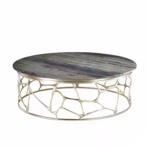 Modern Designer Circular Brass Spider Web Coffee Table with Natural Marble Top Pure Copper Base Elegant Metal Construction