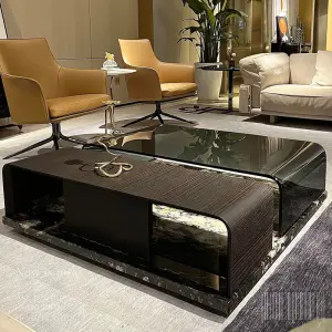 Furnistyle Luxury Italian Style Black Ebony Tea Table High End Contemporary Square Coffee Table Modern Home Furniture Made Metal