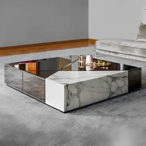 Custom Luxury Home Decor Minimalist Modern White Square Marble Top Coffee Table for Living Room Furniture