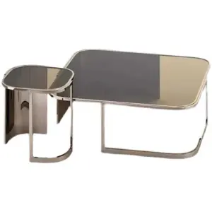 Furnistyle Luxury Brown Glass Top Coffee Table Set Modern Design Style Custom Made Living Room Furniture Factory Wholesale Price