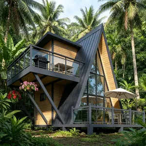 Prefabricated Wooden A-Frame Triangle Cabin House Modern Modular Movable Anti-corrosion Glamping Pod Balcony for Resort Hotel