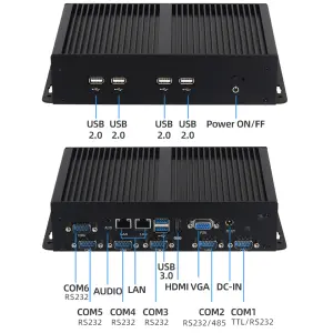Fanless Mini PC IPC Intel Core i7-7500U 6x COM RS232 RS485 TTL 2x LAN 6xUSB SIM 4G LTE WiFi HDMI VGA LVDS Windows Linux 12V-24V
