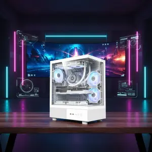 Black&White ATX Gaming PC Full Set Tempered Glass Side Panel Pre-installed RGB Fans 16GB RAM 512GB SSD Desktop Host for 3A Games