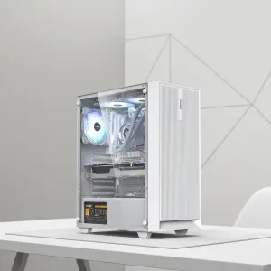 ATX Prebuilt Desktop PC with Tempered Glass, Quiet Cooling, Compatible with Multiple Processors for Gaming