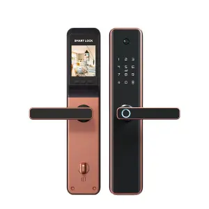 2024 Smart Door Lock with Real-Time Video Intercom TUYA WIFI Fingerprint Unlock & Camera for Wood Door Home Security