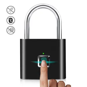 Smart Small Unique Fingerprint Padlock Zinc Alloy Black Waterproof Silver for Backpack and Luggage