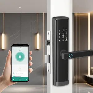 Camakt Smart Handle Door Lock with Fingerprint Key Card Tuya App Access for Aluminum Alloy/Steel Doors Hotels & Apartments