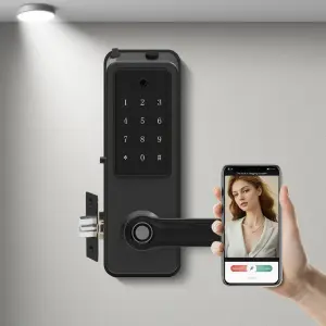 Camakt Smart Door Handle Lock Fingerprint Card Access Waterproof Aluminum Alloy 10000mAh Battery Wood Door Adjustable Mortise