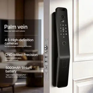 Topteq M20 Keyless Smart Door Lock 4.5-inch HD Display Face Recognition Tuya Icsee Home WiFi Intercom for Wood/Steel/Aluminum