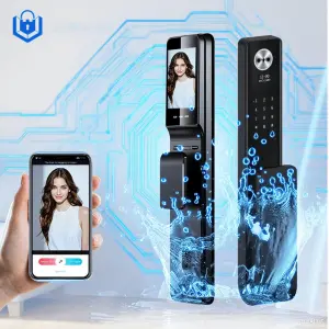 Intelligent Voice Palm Vein Face Recognition Fingerprint Door Lock 4.5-inch Screen Camera Aluminum/Steel Door Tuya Smart Lock