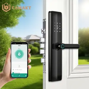 High Quality Wooden Doors Aluminium Alloy Smart Lock Multi-Authentication Lever Handle Tuya App Control Grade C Security Wi-Fi