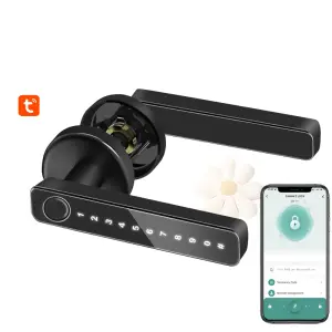 Smart Door Lock Fingerprint Key Works with Tuya/TTLock APP Remote Control Aluminium Alloy for Wooden & Glass Doors
