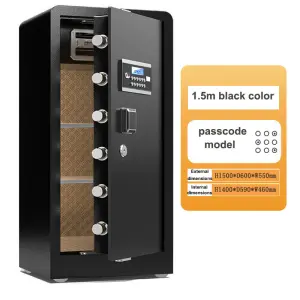 Large 1.5m Double-door Safe Box Fingerprint Key Lock Passcode Home Office Use Customized RAL Color Modern Design Brushed Steel