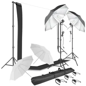Photog Studio Lighting Set White Gold Siver Umbrella and 6.6*10 Ft Background Stand System With Black White Green Backdrops