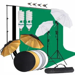 Photo Studio Lighting Set Green Black White Background White Gold Umbrella and Reflcetor Photography Accessories
